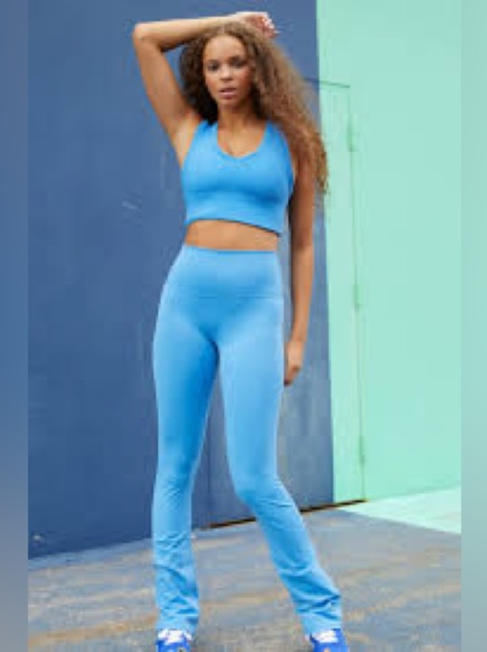 Jo+Jax Kick Flare Yoga Pants Blue High Rise Performance Leggings Small